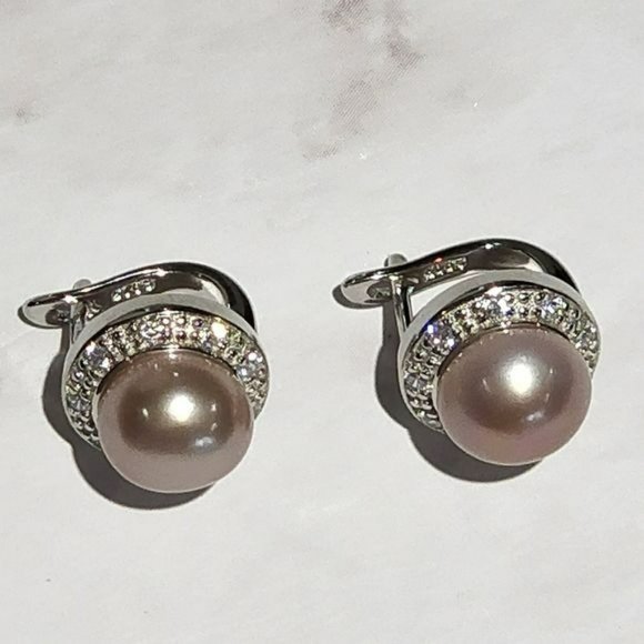 925 Sterling Silver Button Cultured Lavender Freshwater Pearl Leverback Earrings - Picture 10 of 10